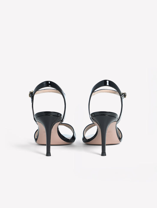 BLACK PATENT LEATHER SANDALS WITH ANKLE STRAP AND CROSSED TOE WITH MEDIUM HEEL ROMILDA - Nero | Roberto Festa