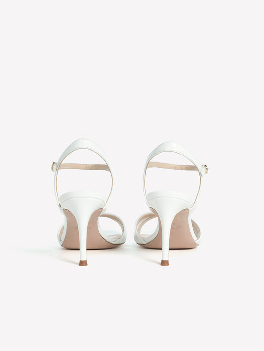 WHITE PATENT LEATHER SANDALS WITH ANKLE STRAP AND CROSSED TOE WITH MEDIUM HEEL ROMILDA - Bianco | Roberto Festa