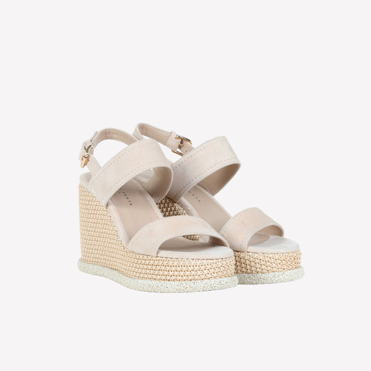 SANDAL WITH WEDGE IN OSSO SUEDE ROSA - Beige | Roberto Festa