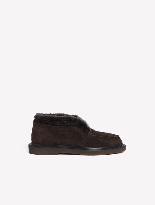 DARK BROWN LEATHER ANKLE BOOTS WITH TONE-ON-TONE FUR LINING SABINA - Products | Roberto Festa