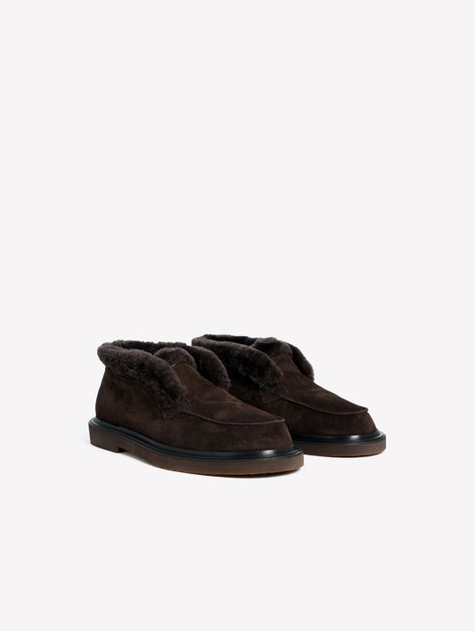 DARK BROWN LEATHER ANKLE BOOTS WITH TONE-ON-TONE FUR LINING SABINA - Products | Roberto Festa