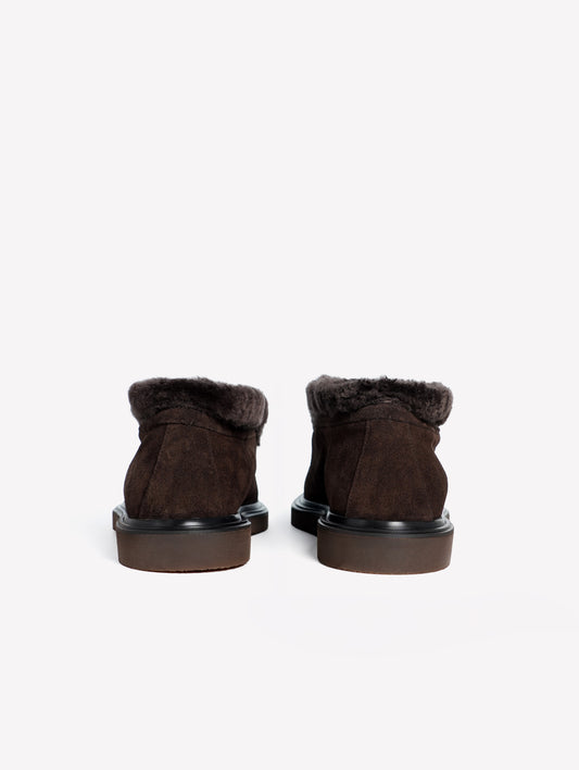 DARK BROWN LEATHER ANKLE BOOTS WITH TONE-ON-TONE FUR LINING SABINA - Brown | Roberto Festa