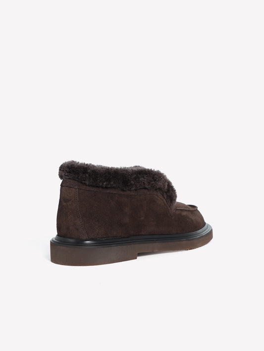 DARK BROWN LEATHER ANKLE BOOTS WITH TONE-ON-TONE FUR LINING SABINA - Brown | Roberto Festa