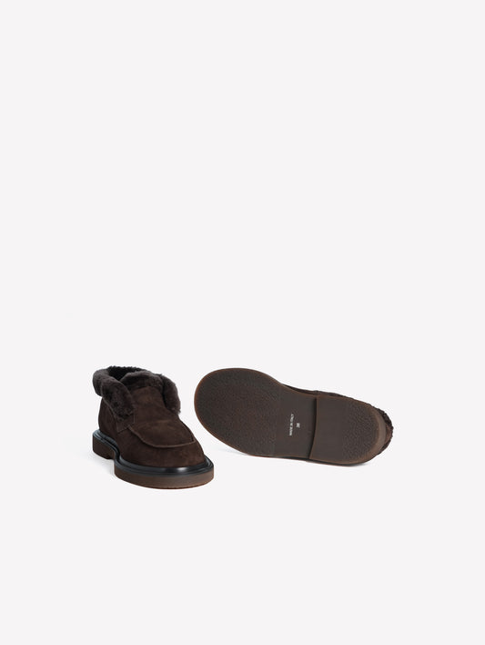 DARK BROWN LEATHER ANKLE BOOTS WITH TONE-ON-TONE FUR LINING SABINA - Brown | Roberto Festa