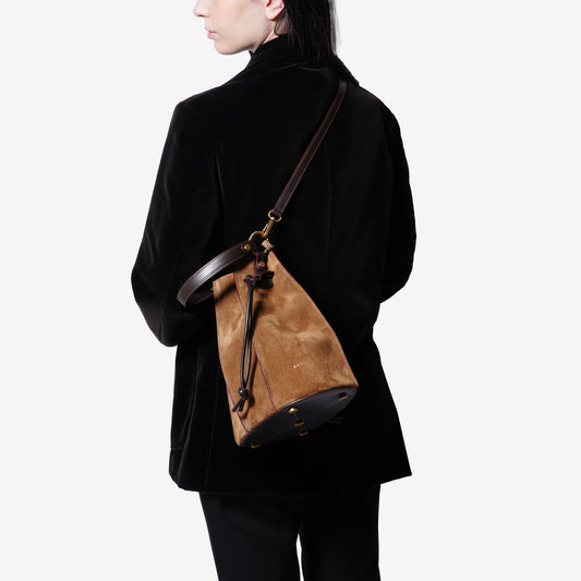 BORSA SECCHIELLO IN PELLE SCAMOSCIATA COLOR ROVERE SAFIRA - Marrone | Roberto Festa
