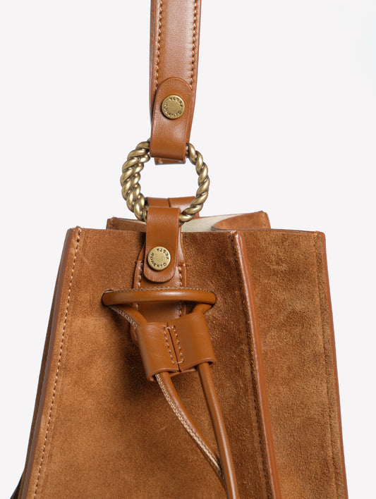 BORSA A SECCHIELLO IN CROSTA COLOR CUOIO CON RIFINITURE IN PELLE SAFIRA - Marrone | Roberto Festa