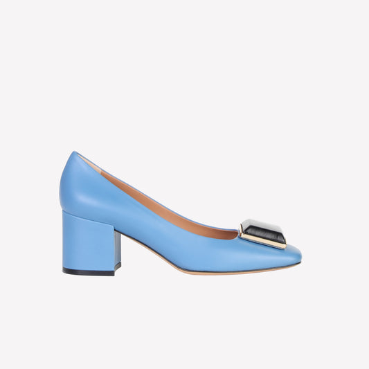 SANTAFE EMBELLISHED PUMP IN SUGAR BLUE AND BLACK CALFSKIN - Pumps | Roberto Festa
