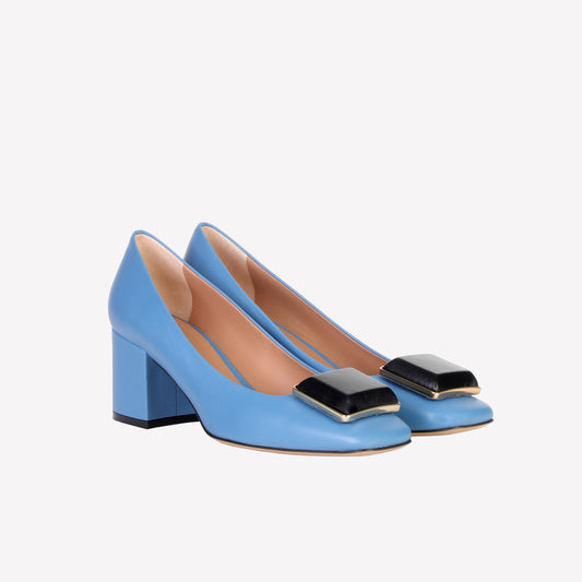 SANTAFE EMBELLISHED PUMP IN SUGAR BLUE AND BLACK CALFSKIN - Pumps | Roberto Festa