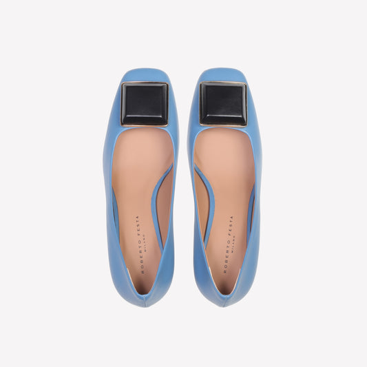 SANTAFE EMBELLISHED PUMP IN SUGAR BLUE AND BLACK CALFSKIN - Azzurro | Roberto Festa