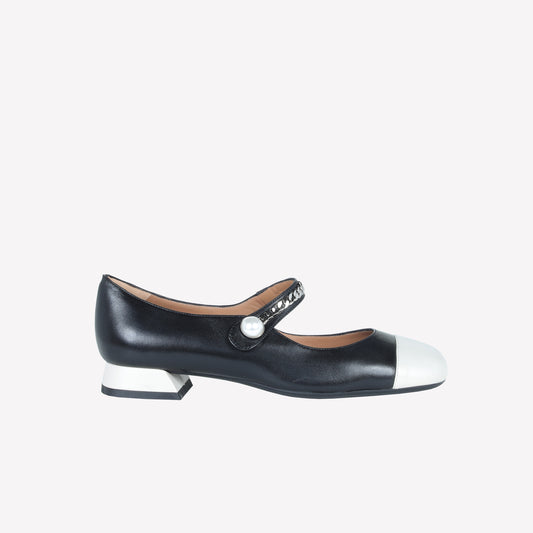 NERO LAMBSKIN MARY JANE DÉCOLLETÉ WITH CREAM TIP SELENE - Nero | Roberto Festa