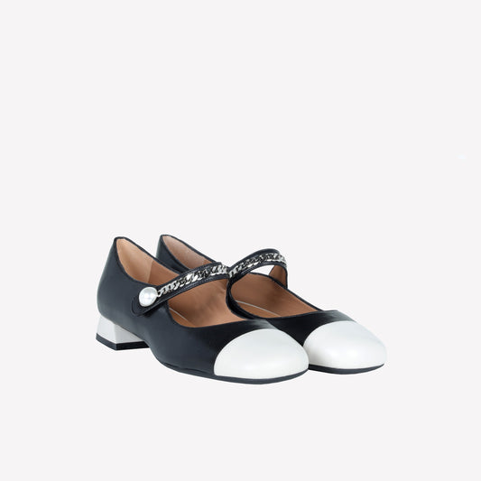 NERO LAMBSKIN MARY JANE DÉCOLLETÉ WITH CREAM TIP SELENE - Nero | Roberto Festa