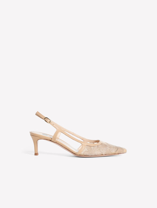 SLINGBACK IN TULLE CON FIORI RICAMATI SIRLA - Scarpe Donna: Calzature eleganti