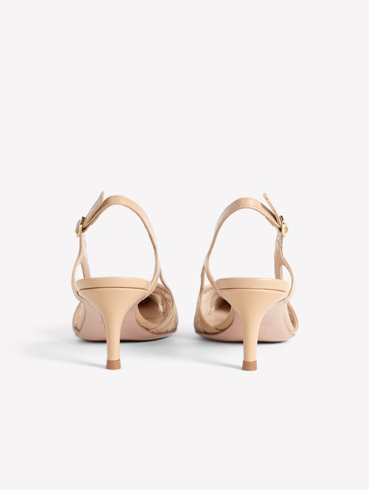 TULLE SLINGBACK WITH EMBROIDERED FLOWERS SIRLA - Beige | Roberto Festa