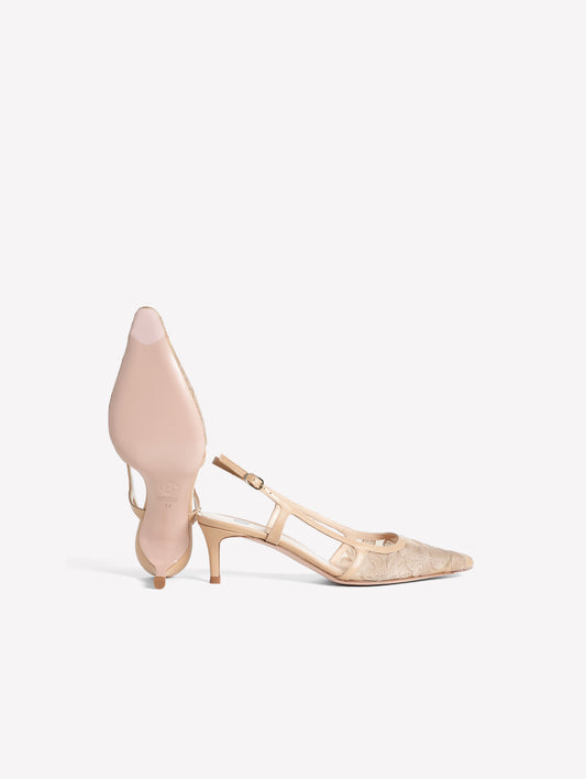 TULLE SLINGBACK WITH EMBROIDERED FLOWERS SIRLA - Beige | Roberto Festa