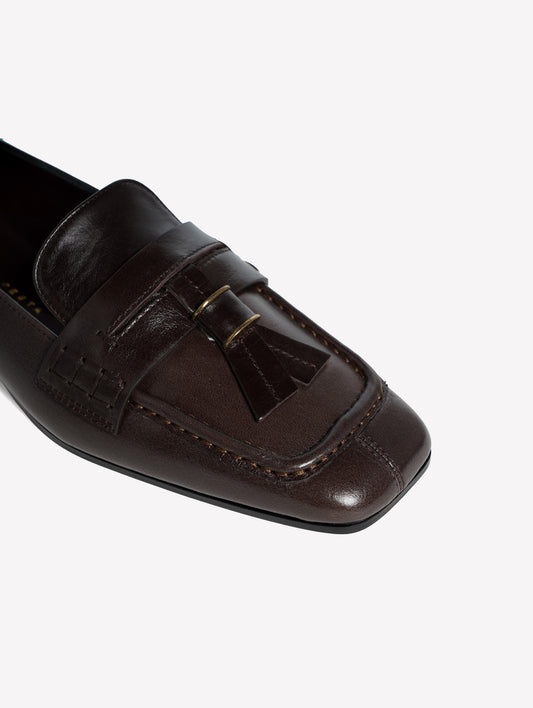 DARK BROWN LEATHER LOAFERS SKYLAR - Brown | Roberto Festa
