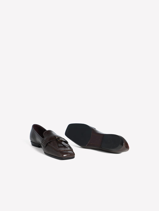 DARK BROWN LEATHER LOAFERS SKYLAR - Brown | Roberto Festa