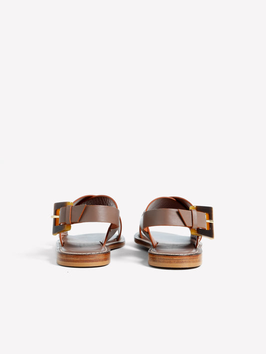 FLAT SANDAL WITH CROSSED STRAPS IN TAUPE LEATHER SOLEA - Marrone | Roberto Festa