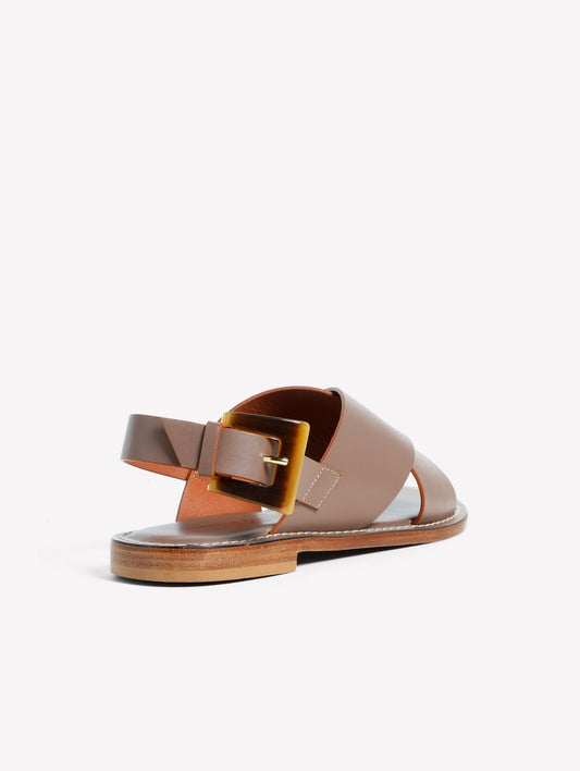 FLAT SANDAL WITH CROSSED STRAPS IN TAUPE LEATHER SOLEA - Marrone | Roberto Festa
