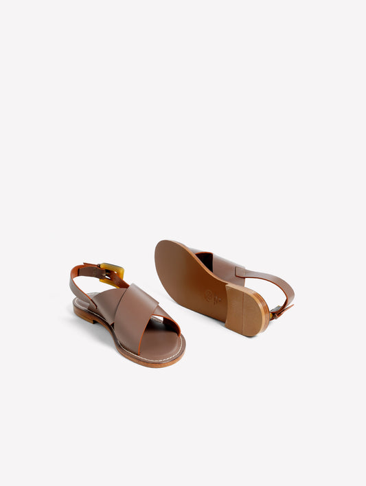 FLAT SANDAL WITH CROSSED STRAPS IN TAUPE LEATHER SOLEA - Marrone | Roberto Festa