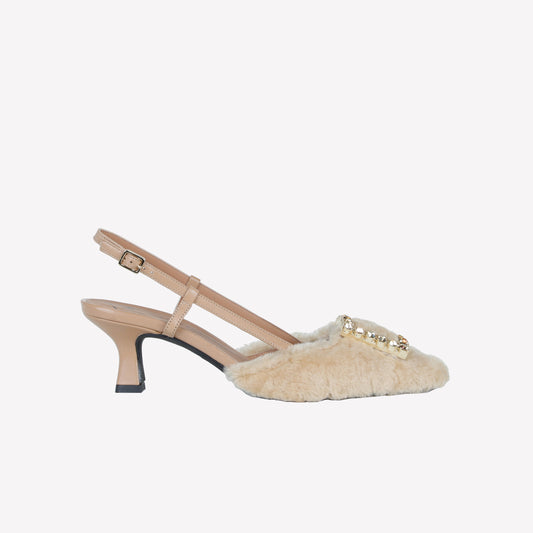 HONEY MINK SLINGBACK WITH SQUARE BUCKLE WITH CRYSTALS STEFI - Linea Festa | Roberto Festa