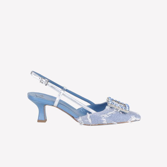 slingback in gwinet con accessorio strass in tinta stefy - Azzurro | Roberto Festa