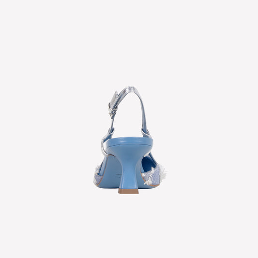 slingback in gwinet con accessorio strass in tinta stefy - Azzurro | Roberto Festa