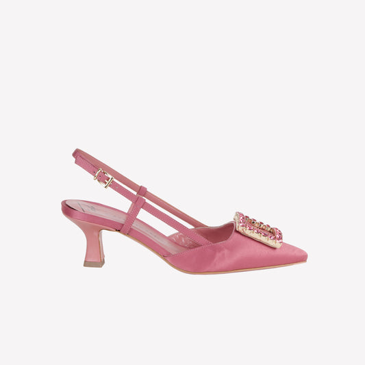 SLINGBACK IN PHARD SATIN WITH TONE ON TONE ACCESSORY STEFY  - Women&#39;s Shoes: Elegant Footwear | Official Site
