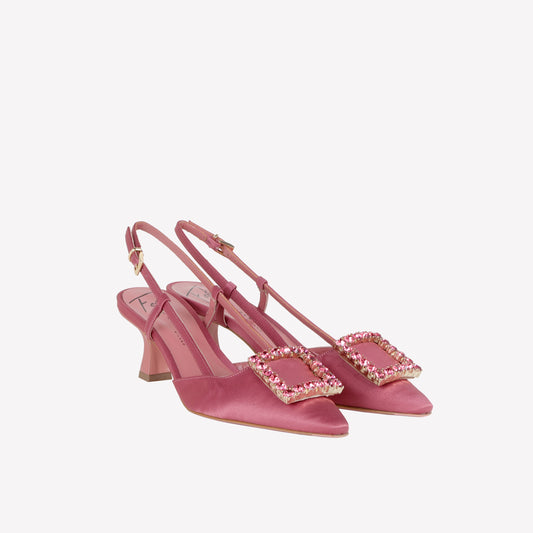 SLINGBACK IN PHARD SATIN WITH TONE ON TONE ACCESSORY STEFY  - Ceremonial Shoes | Roberto Festa