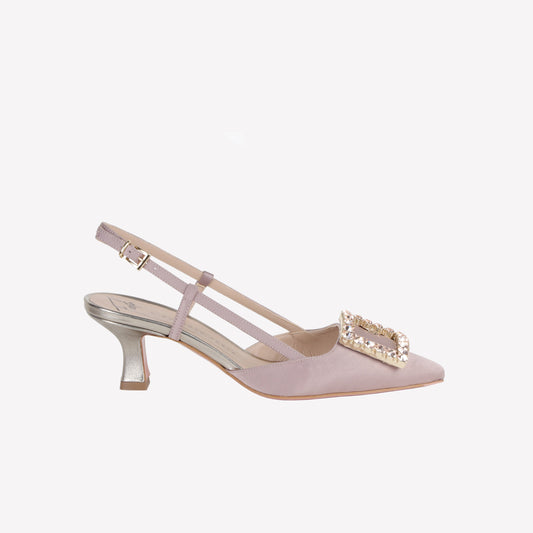 SLINGBACK IN TAUPE SATIN WITH TONE ON TONE ACCESSORY STEFY  - Spring Summer Preview | Roberto Festa