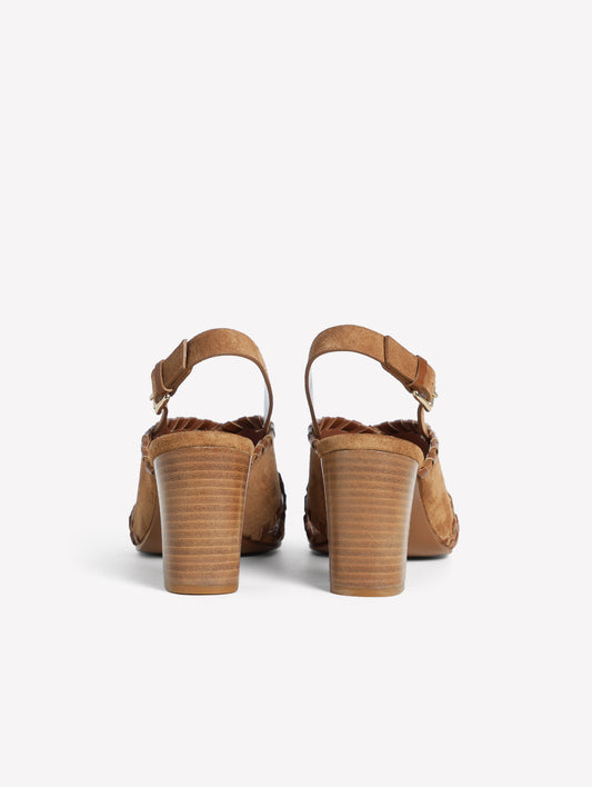 LEATHER-COLORED SUEDE SANDAL WITH CROSS-OVER AND MEDIUM HEEL SUNDAY - Marrone | Roberto Festa