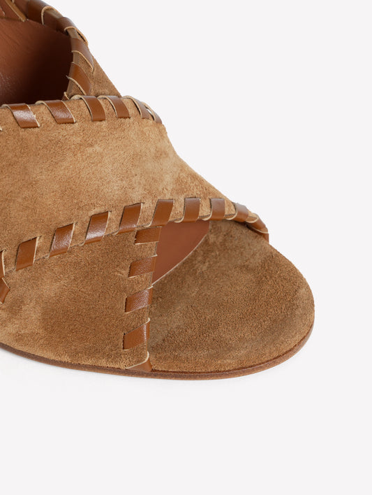 LEATHER-COLORED SUEDE SANDAL WITH CROSS-OVER AND MEDIUM HEEL SUNDAY - Marrone | Roberto Festa