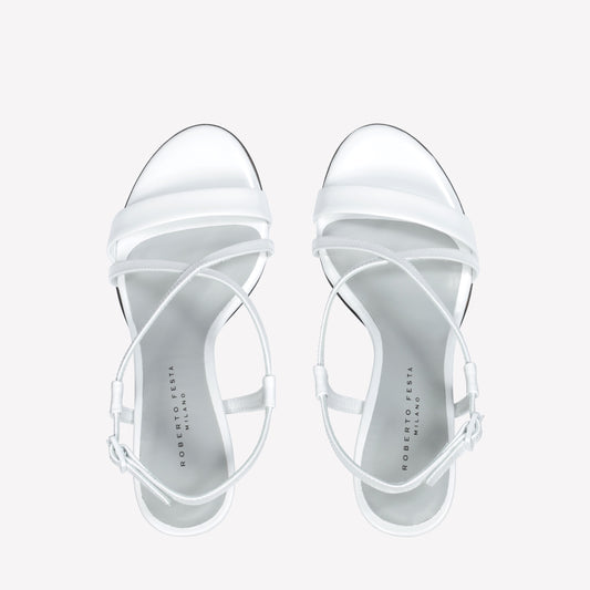 WHITE BRUSHED CALFSKIN SANDAL WITH CROSSOVER STRAP SUSAN - Bianco | Roberto Festa