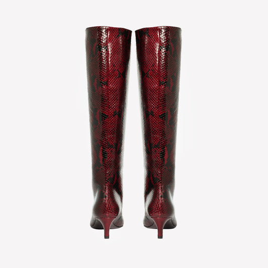 BORDEAUX PYTHON PRINT LEATHER KNEE-HIGH BOOTS WITH MEDIUM HEEL TAISIA - Bordeaux | Roberto Festa