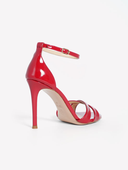 RED PATENT LEATHER SANDALS WITH ANKLE STRAP AND HIGH HEEL TAKI - Rosso | Roberto Festa