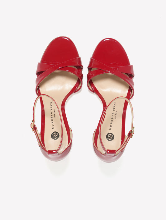 RED PATENT LEATHER SANDALS WITH ANKLE STRAP AND HIGH HEEL TAKI - Rosso | Roberto Festa