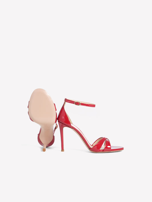 RED PATENT LEATHER SANDALS WITH ANKLE STRAP AND HIGH HEEL TAKI - Rosso | Roberto Festa