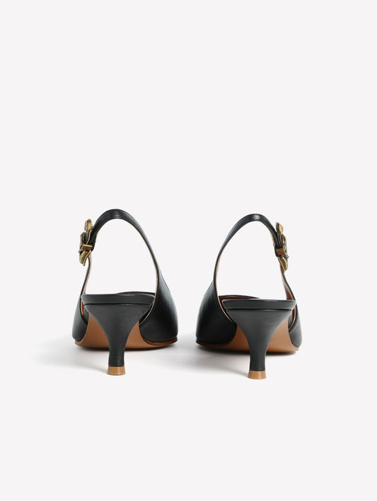 SLINGBACK IN PELLE DI CERVO NERA CON PUNTALE ORO DECORATO TESEO - Nero | Roberto Festa