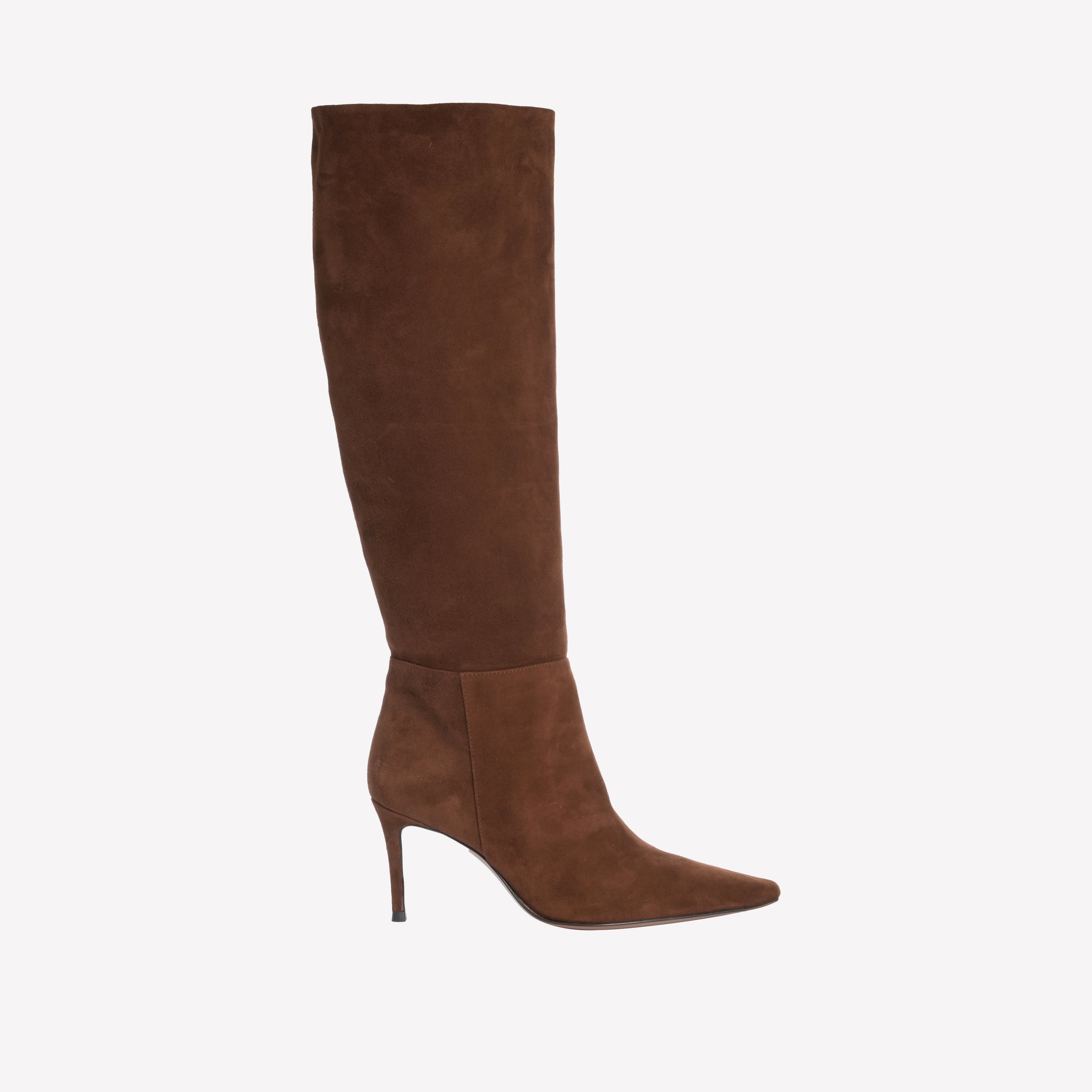 STIVALE AL GINOCCHIO IN CAMOSCIO MARRONE CON TACCO ALTO THEA