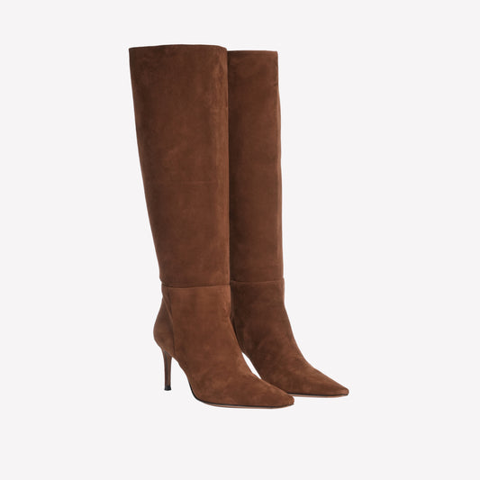 BROWN SUEDE KNEE BOOTS WITH HIGH HEEL THEA - Boots | Roberto Festa