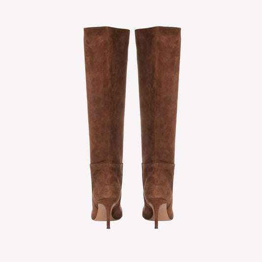 BROWN SUEDE KNEE BOOTS WITH HIGH HEEL THEA - Marrone | Roberto Festa