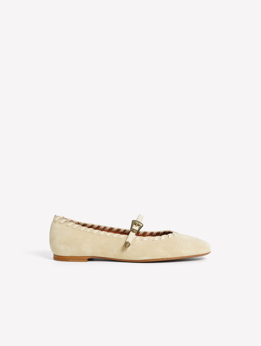 OFF-WHITE SUEDE BALLERINA FLATS WITH ANKLE STRAP THISSEN - Ballerina | Roberto Festa