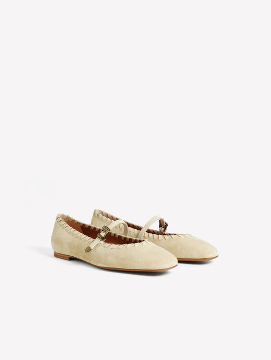 OFF-WHITE SUEDE BALLERINA FLATS WITH ANKLE STRAP THISSEN - Ballerina | Roberto Festa