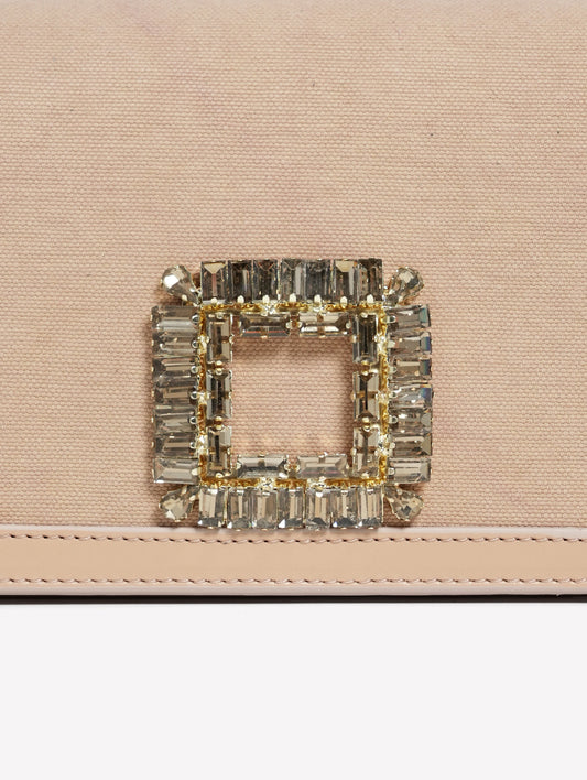 BORSA IN TESSUTO CANVAS BEIGE CON CORNICE IN PELLE E FIBBIA STRASS TILDA - Beige | Roberto Festa