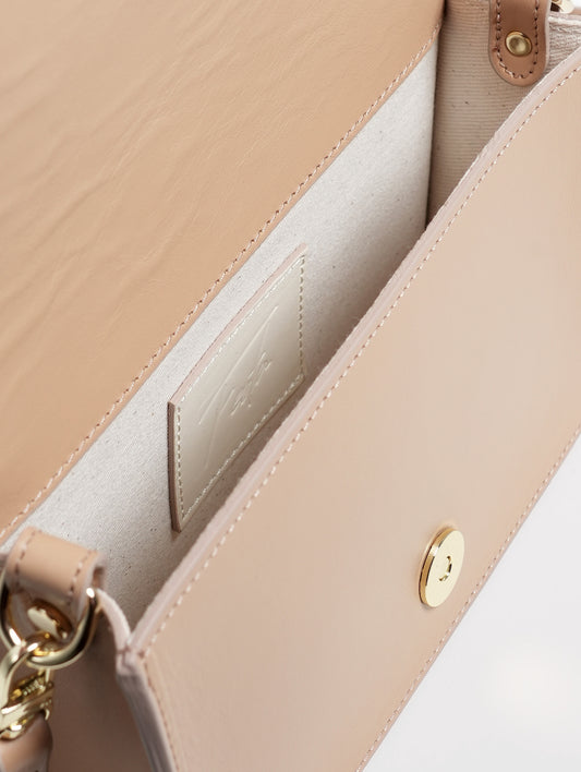 BORSA IN TESSUTO CANVAS BEIGE CON CORNICE IN PELLE E FIBBIA STRASS TILDA - Beige | Roberto Festa