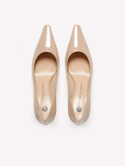 NUDE PATENT LEATHER PUMPS WITH MEDIUM HEEL TIRSA - Beige | Roberto Festa