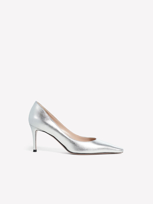 SILVER LAMINATED LEATHER PUMPS WITH MEDIUM HEEL TIRSA - Pumps | Roberto Festa