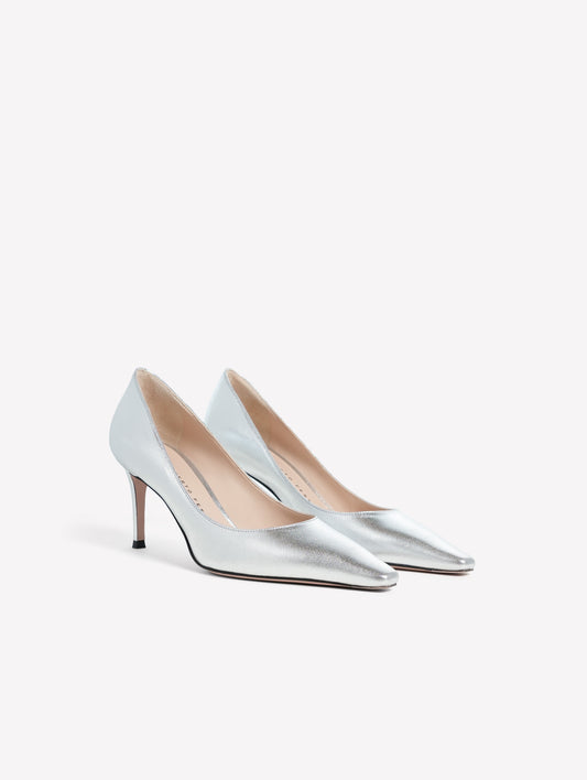 SILVER LAMINATED LEATHER PUMPS WITH MEDIUM HEEL TIRSA - Pumps | Roberto Festa