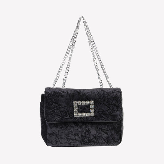 TROPEA LUX IN BLACK VELVET SHOULDER BAG WITH RHINESTONE ACCESSORY - Bags | Roberto Festa