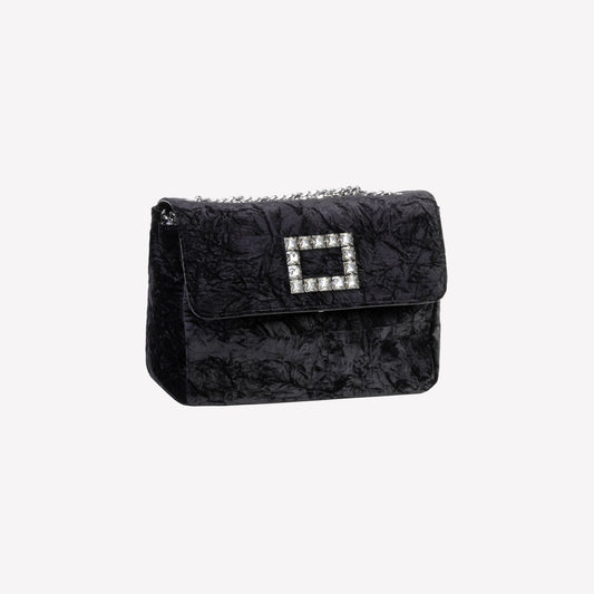 TROPEA LUX IN BLACK VELVET SHOULDER BAG WITH RHINESTONE ACCESSORY - Bags | Roberto Festa