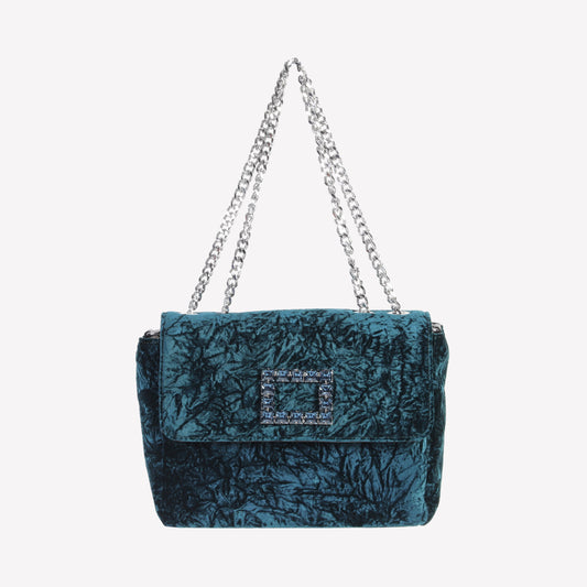 TROPEA LUX IN PETROL GREEN VELVET SHOULDER BAG WITH RHINESTONE ACCESSORY
 - Bags | Roberto Festa